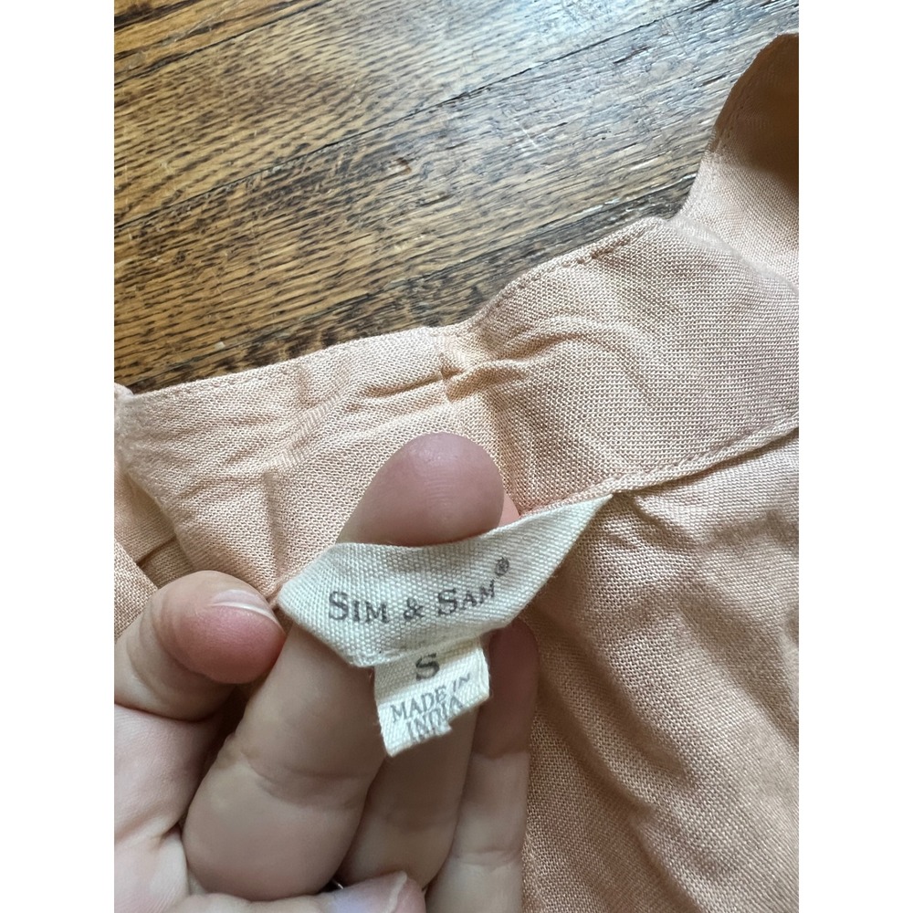 Sim & Sam Peach Tie Front Batwing Blouse V-Neck‎ Button Down Top Small - Picture 3 of 5